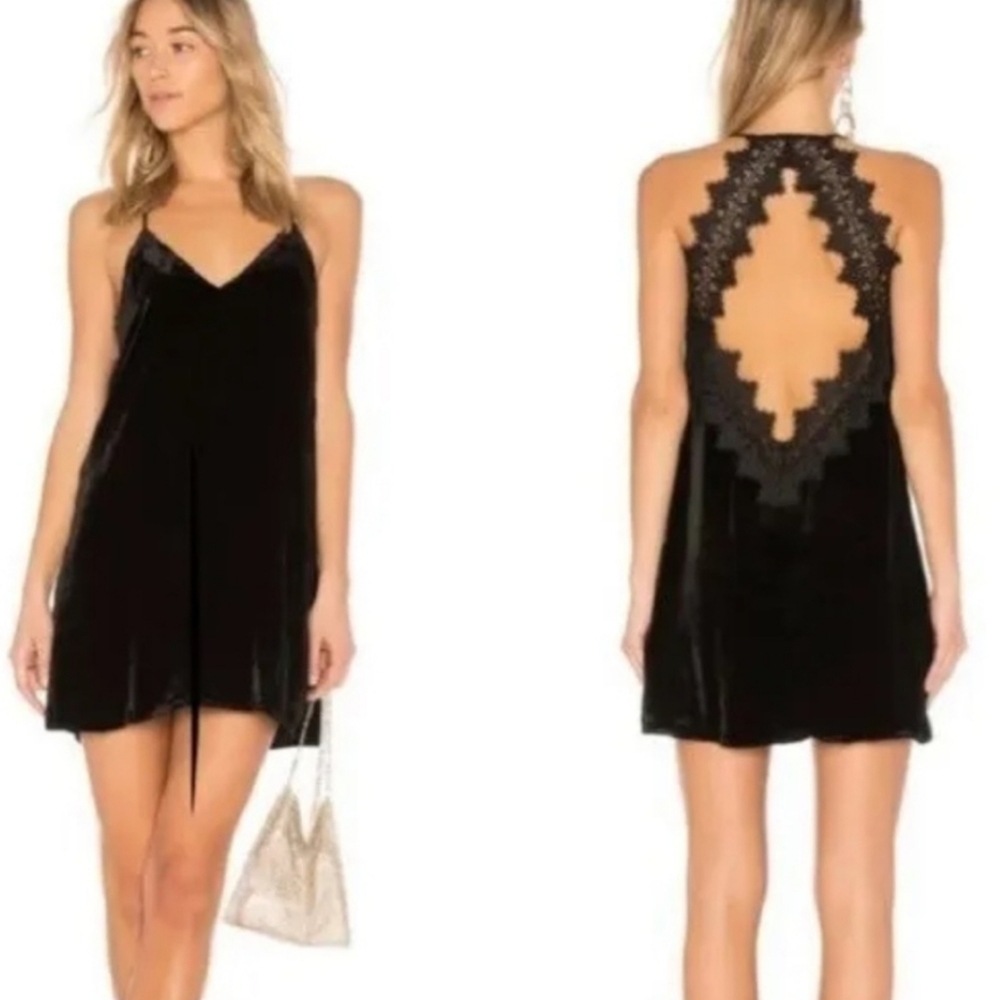 Cami NYC Soho Black Velvet Lace Micro Mini Dress
